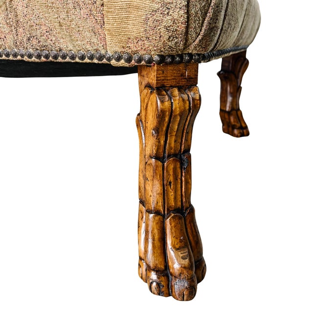 Vintage Large Traditional Tufted Ottoman Coffee Table With Carved Lion Paw Feet For Sale - Image 9 of 10