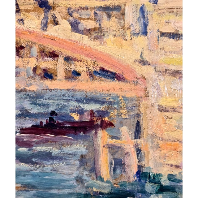 Blue Maximilien Luce -Construction on the Bridge Along the River-1930s Oil Painting For Sale - Image 8 of 10