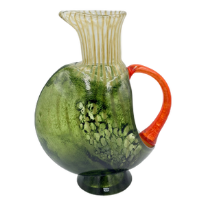 Kosta Boda by Kjell Engman Signed "Corfu" Art Glass Jug Orange Handle #7080512
