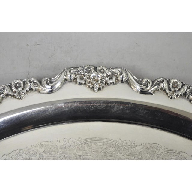 Poole Silver Co. Vintage Poole 400 Lancaster Rose Silver Plated Bar Serving Platter Tray on Feet For Sale - Image 4 of 15