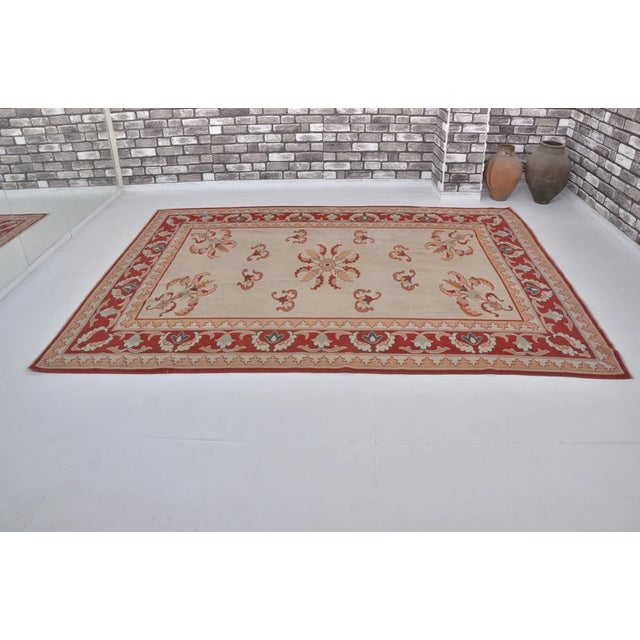 Beige Anatolian Oushak Vintage Floor Carpet For Sale - Image 8 of 10