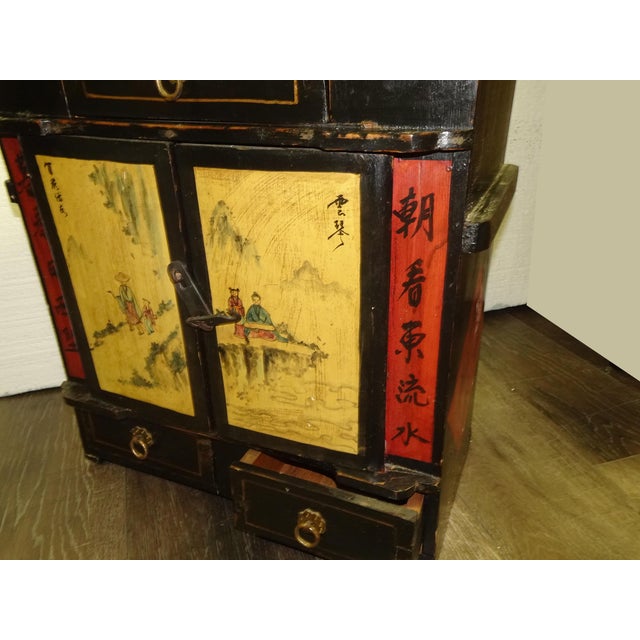 1940s Antique Small Mongolian Chest With Drawers Oriental Asian Style Signed For Sale - Image 5 of 14
