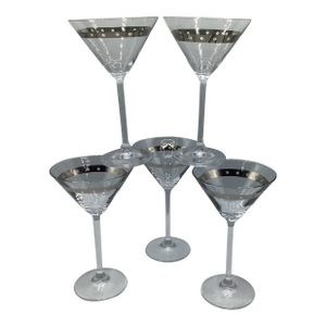 1970s Platinum Dot Banded Martini Glasses by the Cellar of New York - Set of 5
