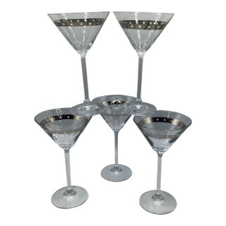 Platinum Dot Banded Martini Glasses by the Cellar of New York - Set of 5 For Sale