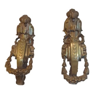 Vintage Pair of French Bronze Empire Curtain Ties For Sale