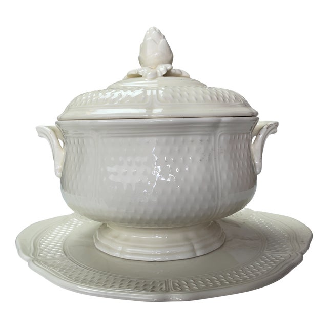 Gien Soup Tureen with Plate, 1980s For Sale