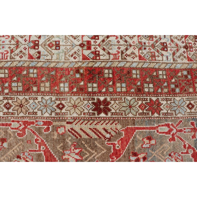 Kurdish Antique Gallery Runner With Tribal Design in Light Green, Tan and Red 5'6 X 10'11 For Sale - Image 11 of 16