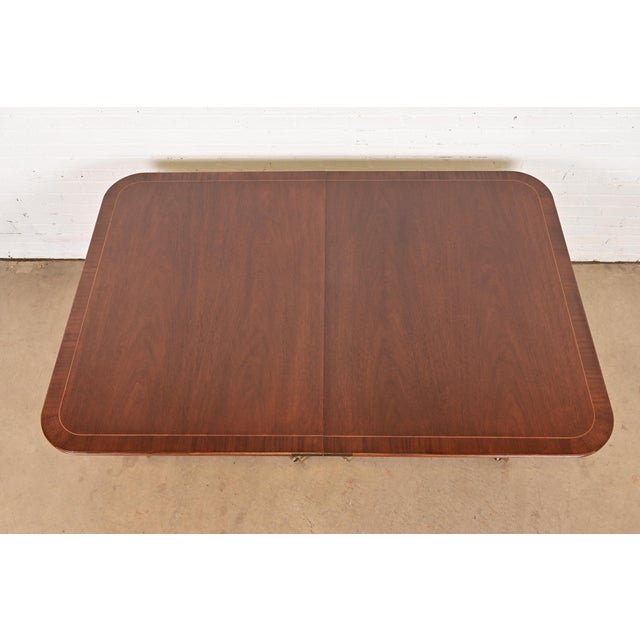 Baker Furniture Historic Charleston Georgian Banded Mahogany Double Pedestal Extension Dining Table, Newly Refinished For Sale - Image 9 of 13