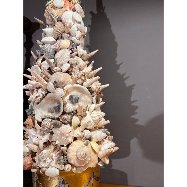 Antique White Vintage Italian Large Grotto Style Seashell & Rock Crystal Topiary on the Gilt Stand For Sale - Image 8 of 11