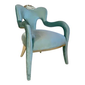 Caracole Modern Glam Turquoise Velvet Fontainebleau Arm Chair