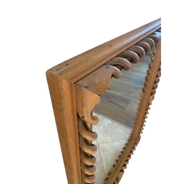 Mid-Century Mirror With Open Twist Braided Wood and Brass Inlay, Made in Italy For Sale - Image 9 of 11