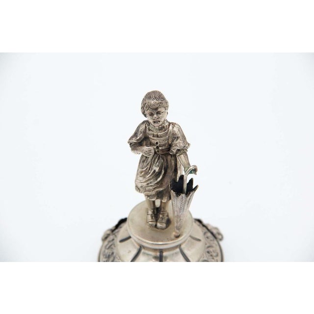 Silver Toothpick Holder with Child and Umbrella For Sale - Image 3 of 4