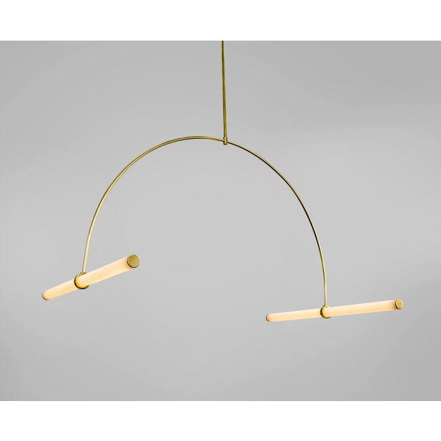 Contemporary Pendant Tube 01 in Satin Brass by Naama Hofman For Sale - Image 3 of 9