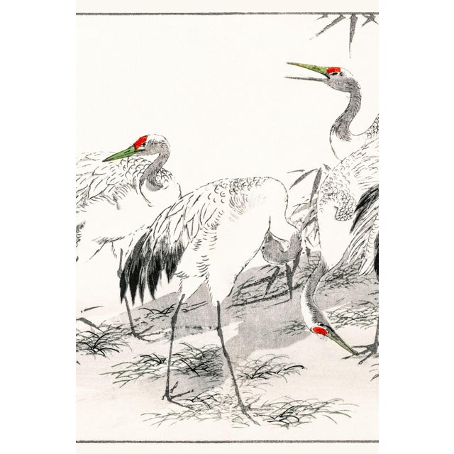 Japanese Cranes Among Bamboo, Vintage Japanese Art Print Reproduction, 48" X 32" For Sale - Image 4 of 11