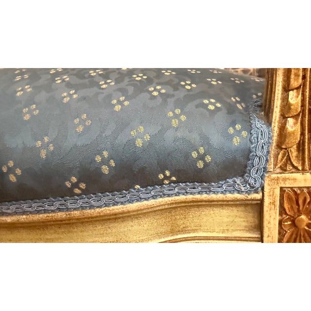 Pair of Vintage Neoclassical Painted & Gilt Louis XVI Style Armchairs With Hand-Painted Medallion Backs For Sale - Image 12 of 15
