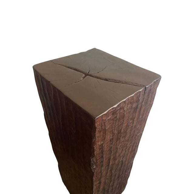 Brown Solid Iron Wood Pedestal With Wood Texture For Sale - Image 8 of 11