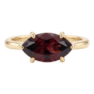 East West Marquise Garnet Engagement Ring | 18k Gold Plated Solitaire Ring | January Birthstone Ring Us 7 For Sale
