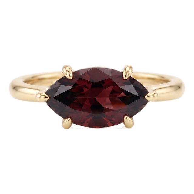 East West Marquise Garnet Engagement Ring | 18k Gold Plated Solitaire Ring | January Birthstone Ring Us 7 For Sale