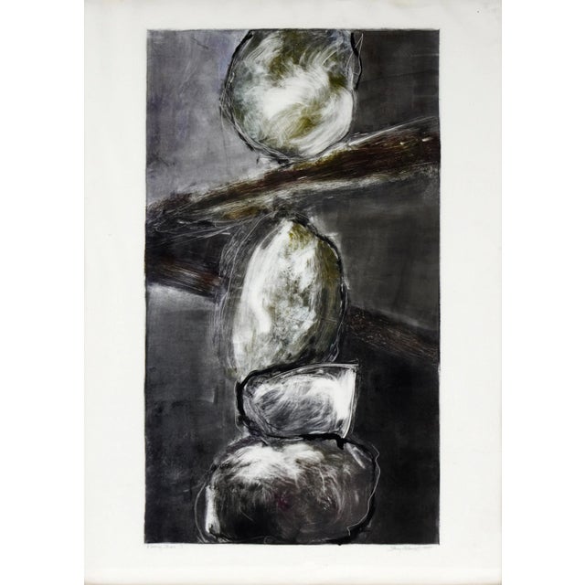 "Floating Stones" Monoprint in Ink on Heavy Paper High-contrast composition by California artist Stacey Pollard (American,...