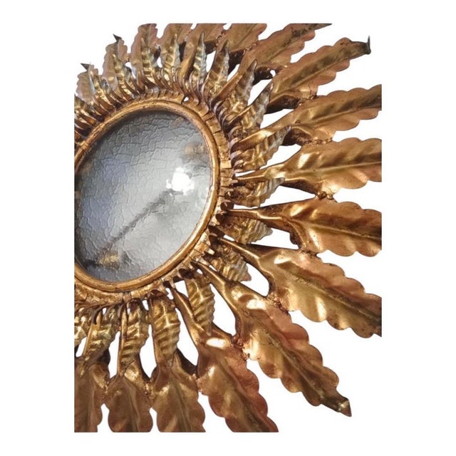 Large Spanish sunburst light in gilt metal and frosted glass,greeen ; white ; orange\.\.\.\.other color Spain, 1950s....
