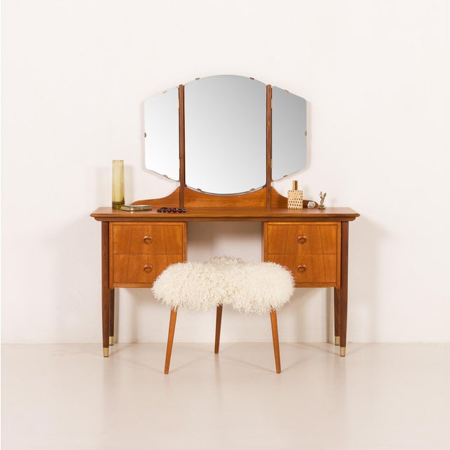 1960s Mid-Century Modern Scandinavian Dressing Table with Adjustable Mirrors, 1960s For Sale - Image 5 of 15