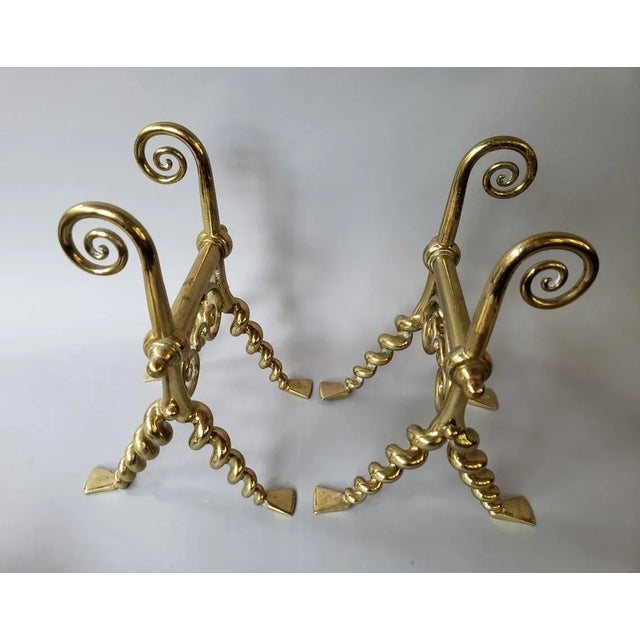 Early 19th Century Antique French Brass Fireplace Tools With Firedogs - 5 Piece Set For Sale - Image 5 of 10