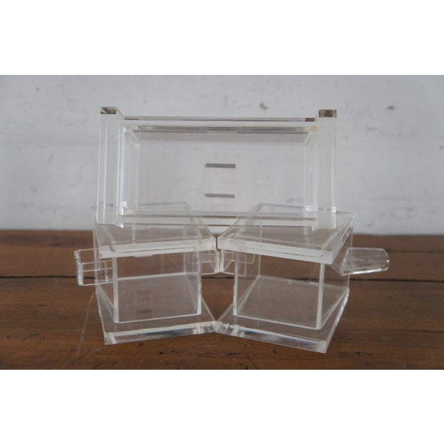 Mid Century Clear Lucite Centerpiece Serving Bowl, Creamer Sugar & Butter Dish Set- 4 Pieces For Sale - Image 11 of 12