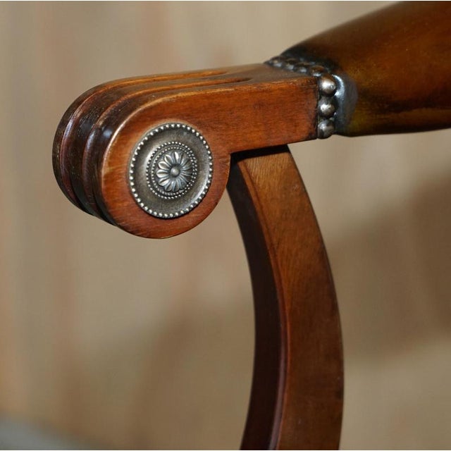 Brown Set of Brown Leather Chesterfield Library Reading Armchairs For Sale - Image 8 of 18