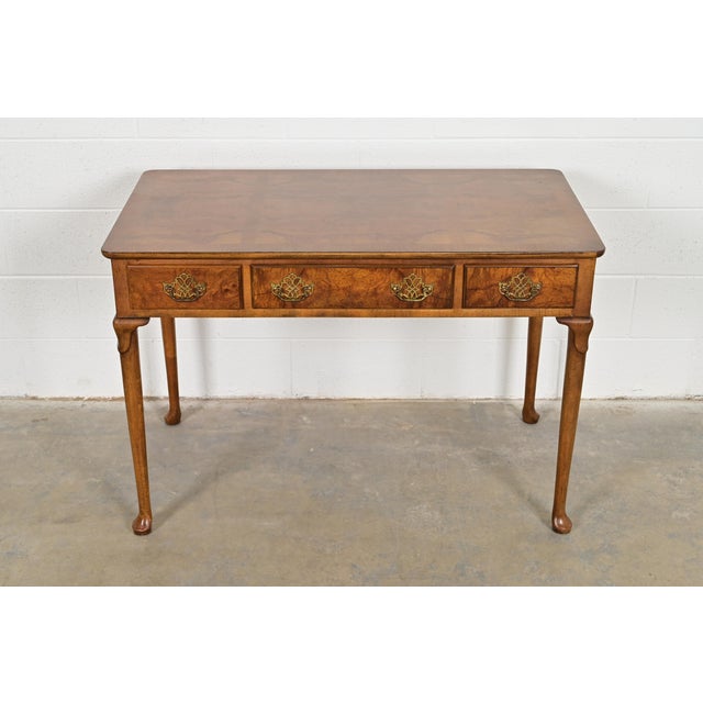 Queen Anne Baker Furniture Queen Anne Burled Walnut Writing Desk, Circa 1960s For Sale - Image 3 of 13
