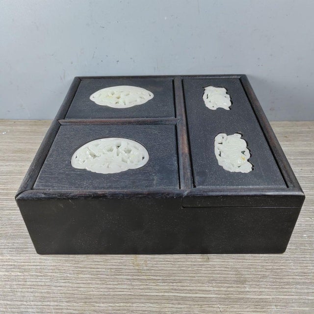 Chinese Chinese Rosewood Box Inlaid With White Jade Plaques For Sale - Image 3 of 9