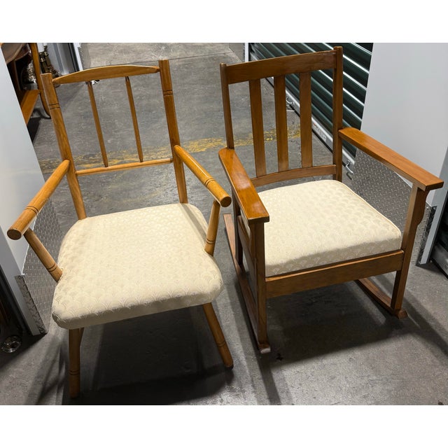 Arts & Crafts Late 19th Century Arts & Crafts Rocking Chair and Spindle-Back Armchair For Sale - Image 3 of 12