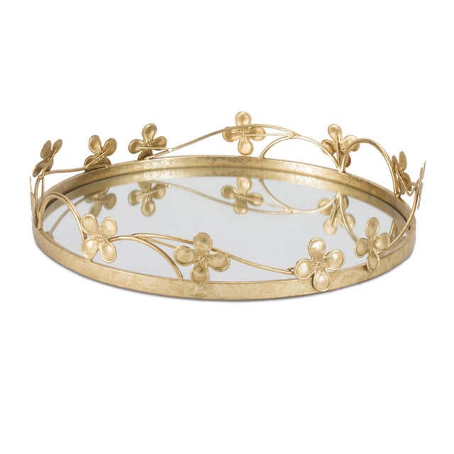 Kenneth Ludwig Chicago Floral Sculpted Mirror Tray (Set of 2) For Sale - Image 4 of 5