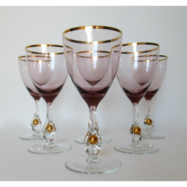 C.1960s Italian Handblown Amethyst Purple With Gilt Gold Rimmed