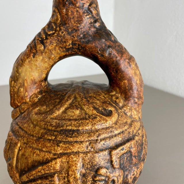 Brown Large Colorful Fat Lava Pottery Maya Tiki Vase from Jasba Ceramics, Germany, 1970s For Sale - Image 8 of 18