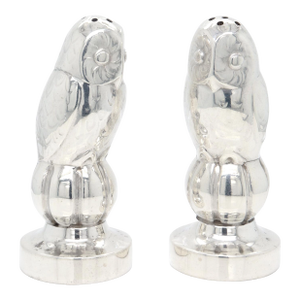 Antique Georg Jensen Sterling Silver Owl Salt & Pepper Shakers Model No. 36a