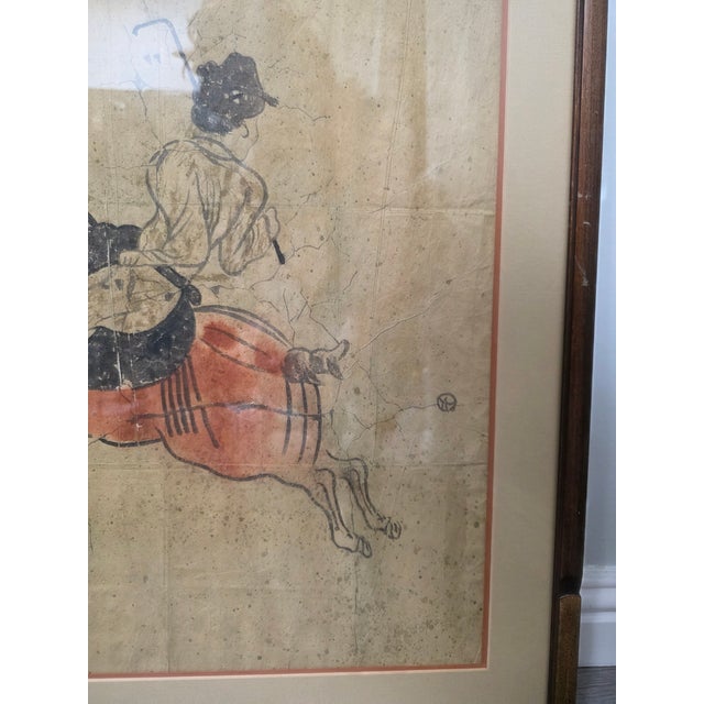 Glass Late 20th Century Tang Dynasty Wall Painting Replica - Polo Rider, Classic Piece With Aged Paper and Handcrafted Wooden Frame" For Sale - Image 7 of 12