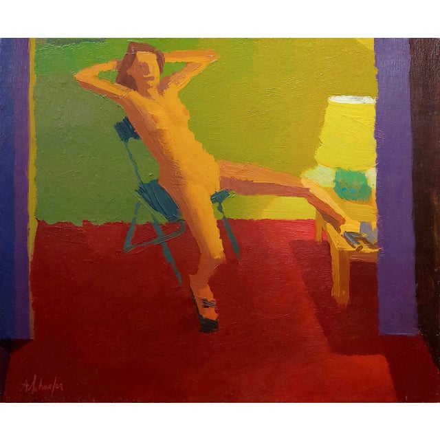 Contemporary Alex Schaefer -Nude Female Relaxing at Home -Oil Painting For Sale - Image 3 of 10
