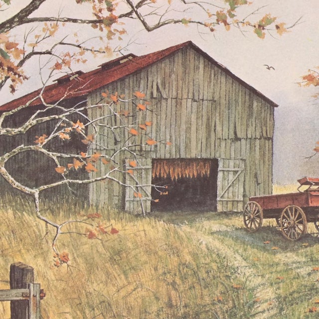 American Vintage Framed Lithograph "Tobacco Barn" by Robert T. Hayes Signed Numbered For Sale - Image 3 of 10