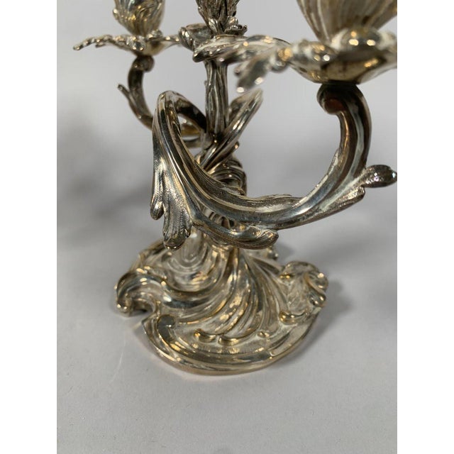Metal Pair of Rococo Style Silvered Bronze Candelabra, 19th Century, Louis XV Style For Sale - Image 7 of 11