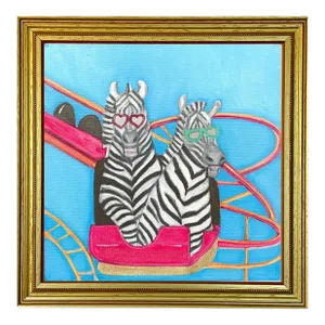 Whimsical Original Oil Painting of Two Zebras by Max and Alma