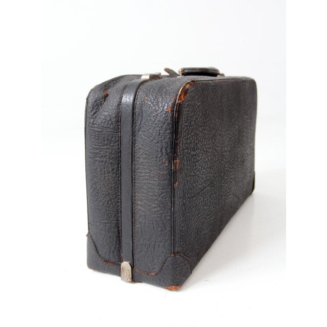 Vintage 1930s Belber Black Leather Suitcase With Green Interior For Sale - Image 13 of 18