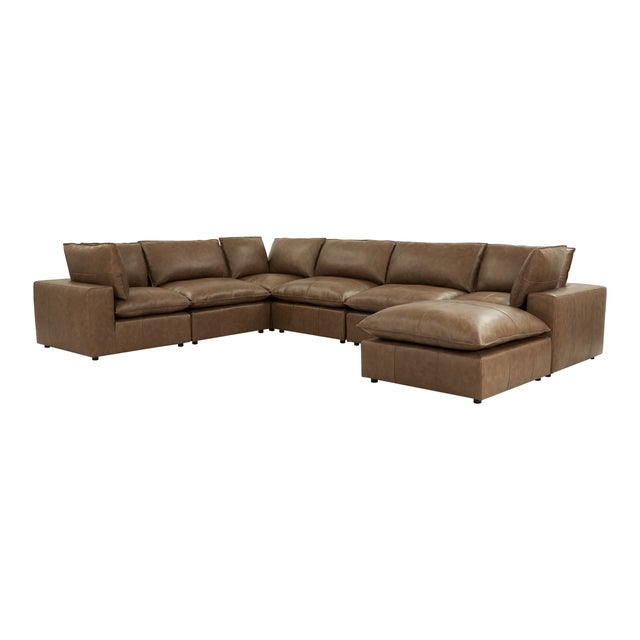 Boho Chic Cali Brown Leather Modular Large Chaise Sectional For Sale - Image 3 of 6