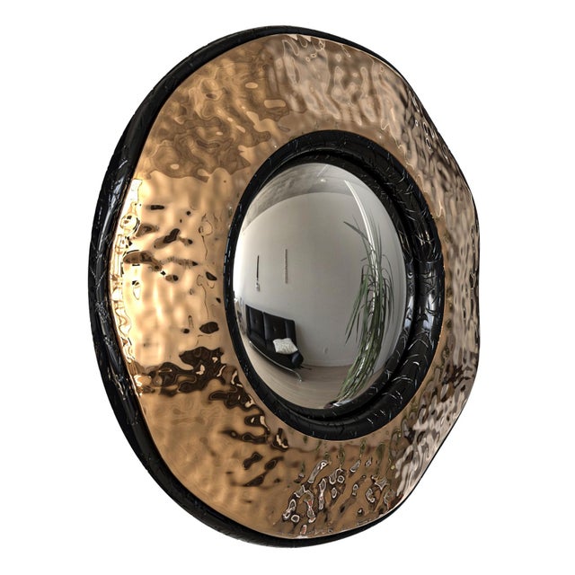 Art Deco "Capriccio" Convex Wall Mirror With Bronze, Handmade For Sale - Image 3 of 7