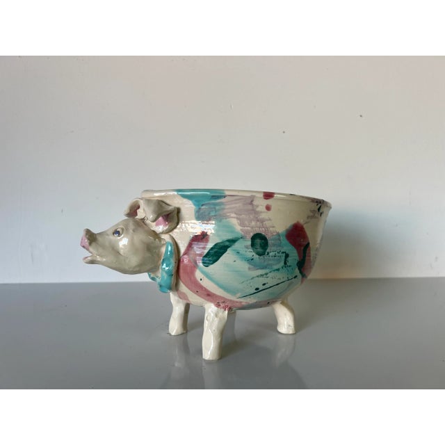1980s 80's Vintage Pig - Shape Artistic Pottery Bowl , Signed For Sale - Image 5 of 13