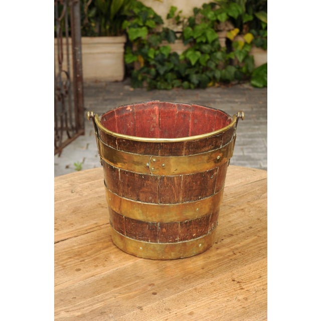 English Oak Bucket with Brass Handle and Horizontal Braces, circa 1880 For Sale - Image 10 of 11