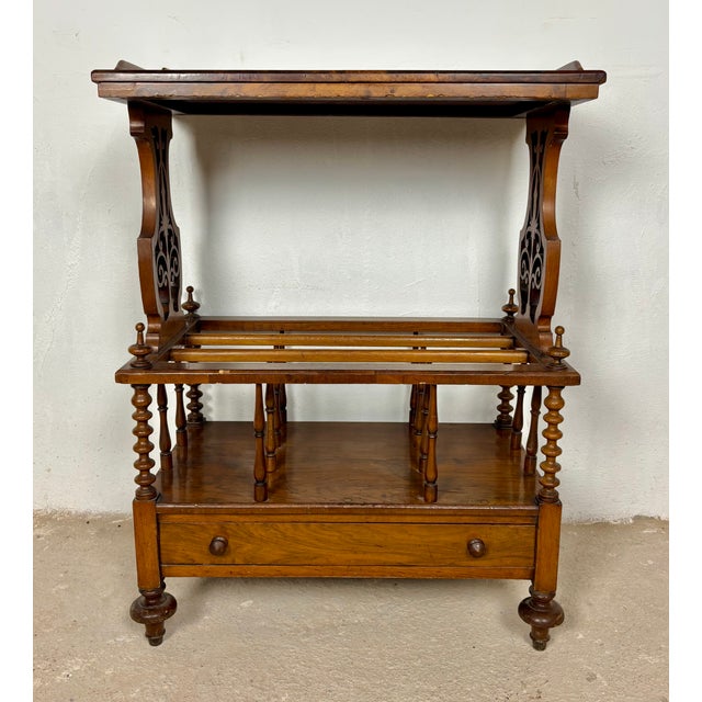 Victorian Walnut Canterbury Magazine Rack with Tray Top, 1930 For Sale - Image 3 of 11