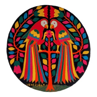 Vintage Venezuela Hooked Wool Parrots Hanging Wall Art For Sale