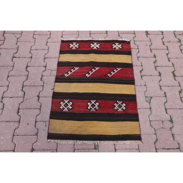 1980s Primitive Anatolian Hand Knotted Striped Turkish Kilim Rug For Sale - Image 11 of 11