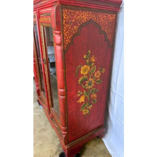 Vintage Hand-Painted Rajasthani Display Cabinet – Slim 12" Depth For Sale - Image 4 of 12