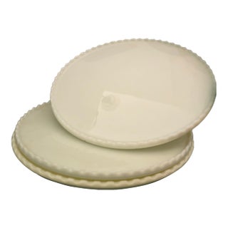 Set of 3 Antique 1930's Ritter Ivrene Cremax Glass Dentist Trays W/ Scalloped Edge For Sale